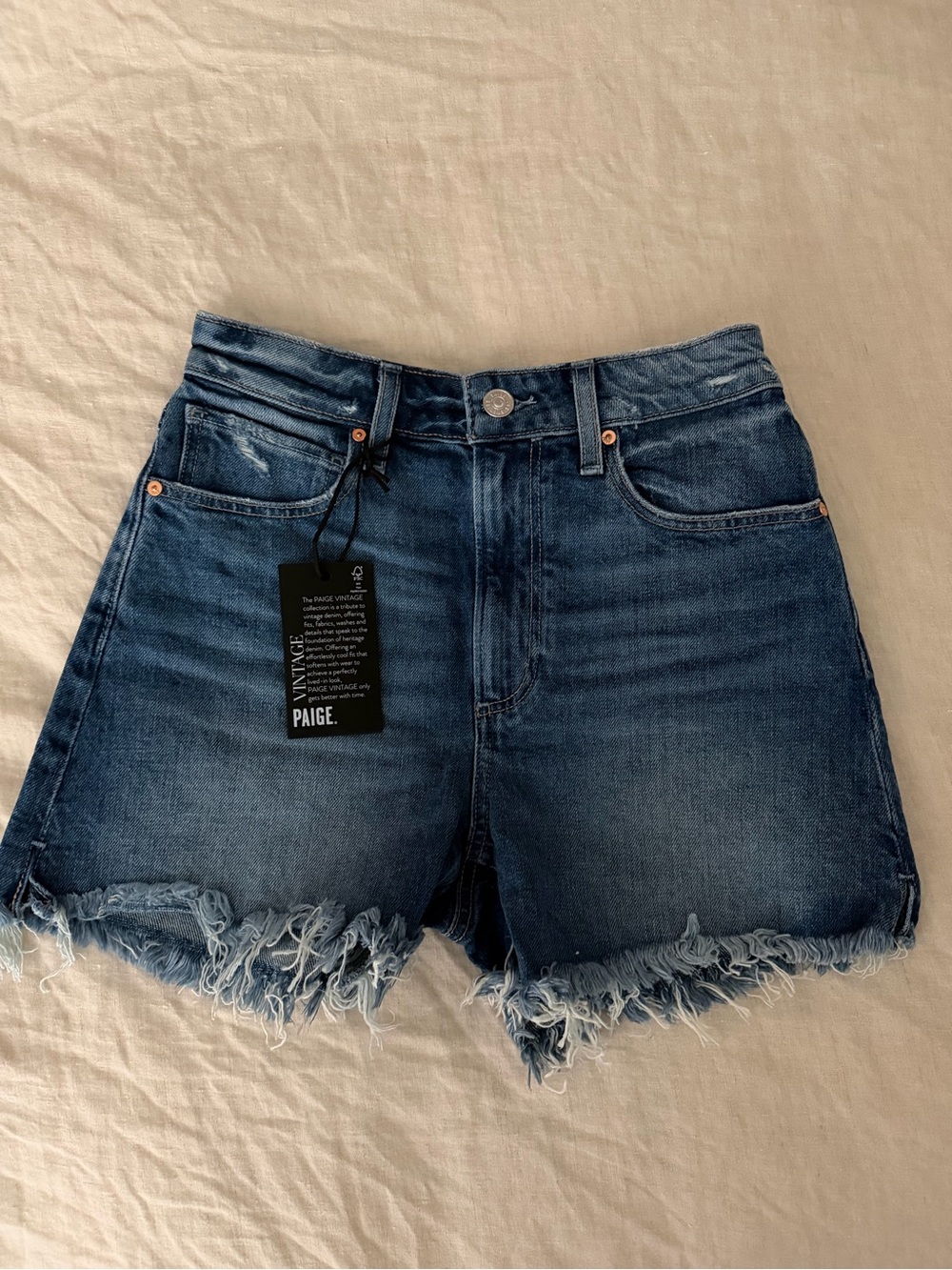 PAIGE Mid-Blue Frayed Hem Denim Shorts *NWT* size 23 - DANI short